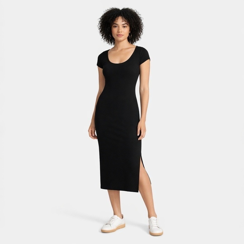 No Boundaries Black Ribbed Scoop Neck Midi Dress Juniors XL (16-18) New‎ NWT
